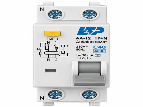 ETP дифференциальный автомат АД-12, 1P+N, 40 А, 30 мА, тип AC, 4,5 кА