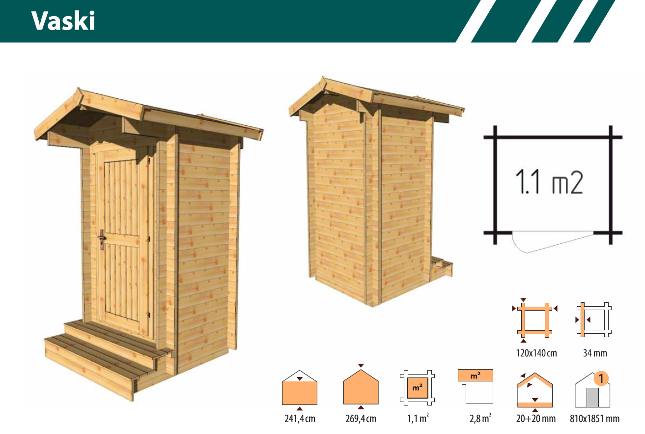 Туалет Vaski 1.2х1.4 толщина 34 (готовая комплектация)