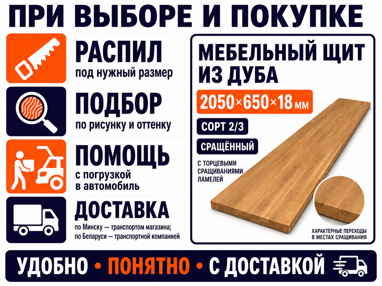 Мебельный щит из дуба сращённый, 2050×650×18 мм, сорт 2/3 фото 7
