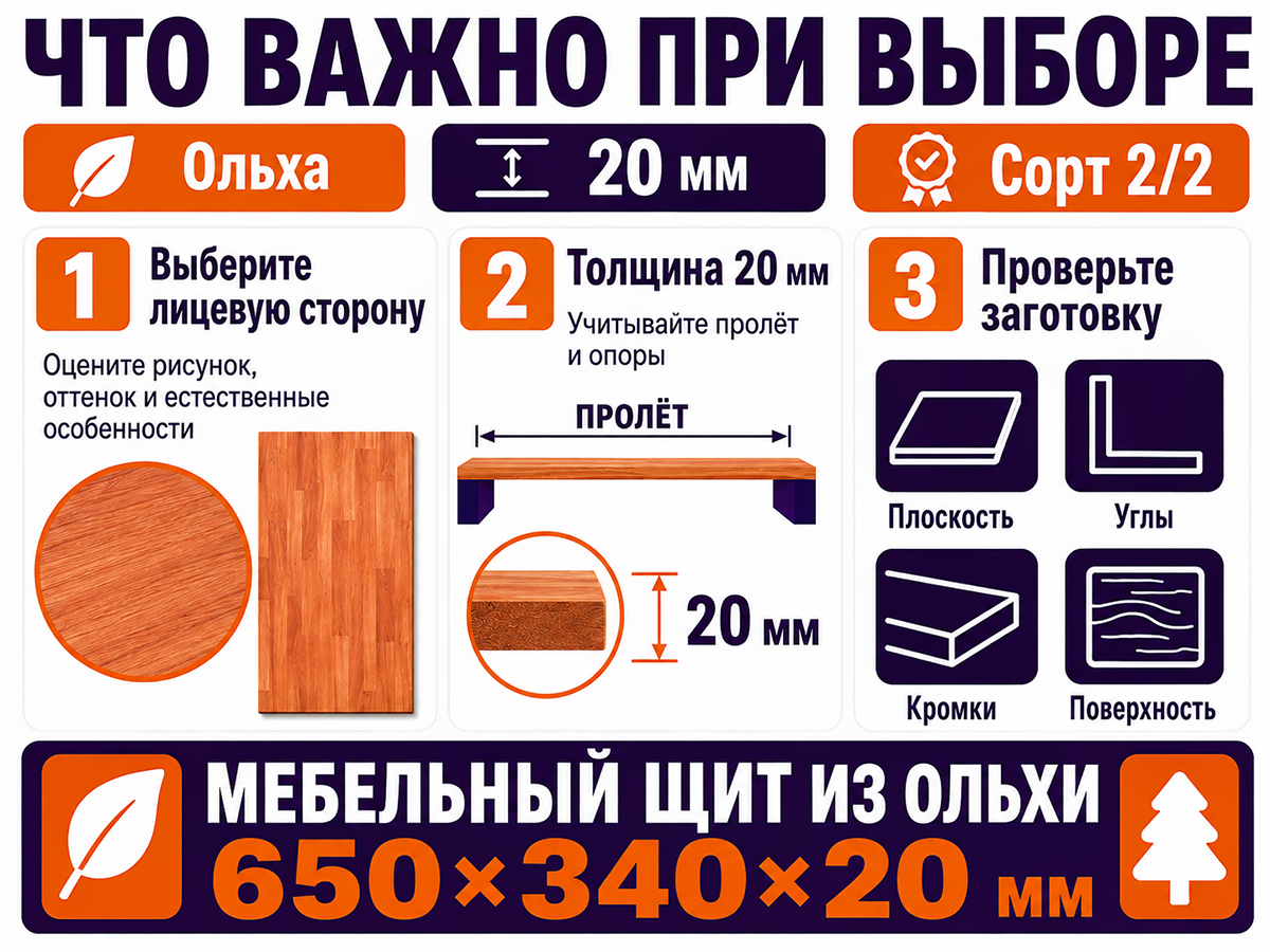 Мебельный щит из ольхи, 650×340×20 мм, сорт 2/2 фото 5