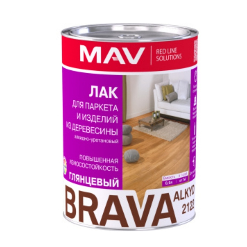 Лак BRAVA ALKYD 2122 для паркета и изделий из древесины (АУ-2122) бесцветный глянц. 1.0 л (0.7кг)