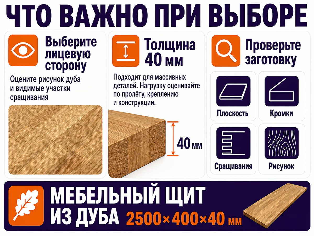 Мебельный щит из дуба сращённый, 2500×400×40 мм, сорт 3/3 фото 4