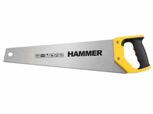 Ножовка по дереву HAMMER 03100-010545, 450 мм, крупный зуб, 5 TPI, двухгранная заточка