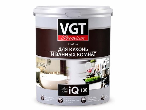 Краска акриловая VGT Premium iQ130 для кухни и ванной комнаты, матовая, супербелая база A, 0,8 л