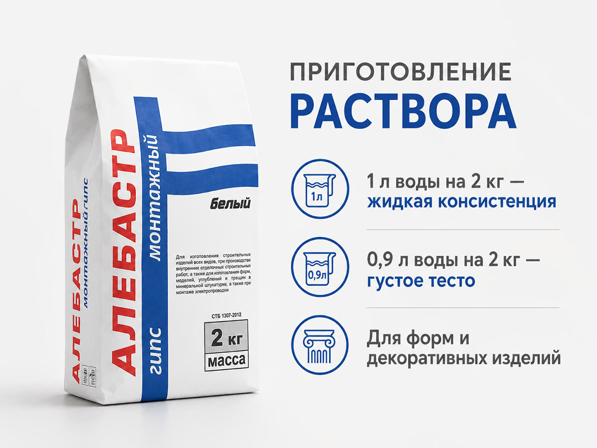 Гипс монтажный ПАРАД М10 (алебастр), 2 кг