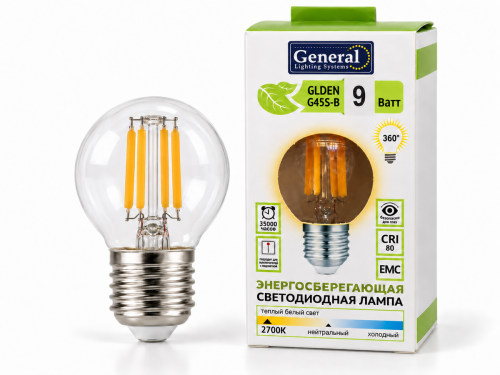 Лампа светодиодная General GLDEN G45S-B, 9 Вт, E27, 2700 К