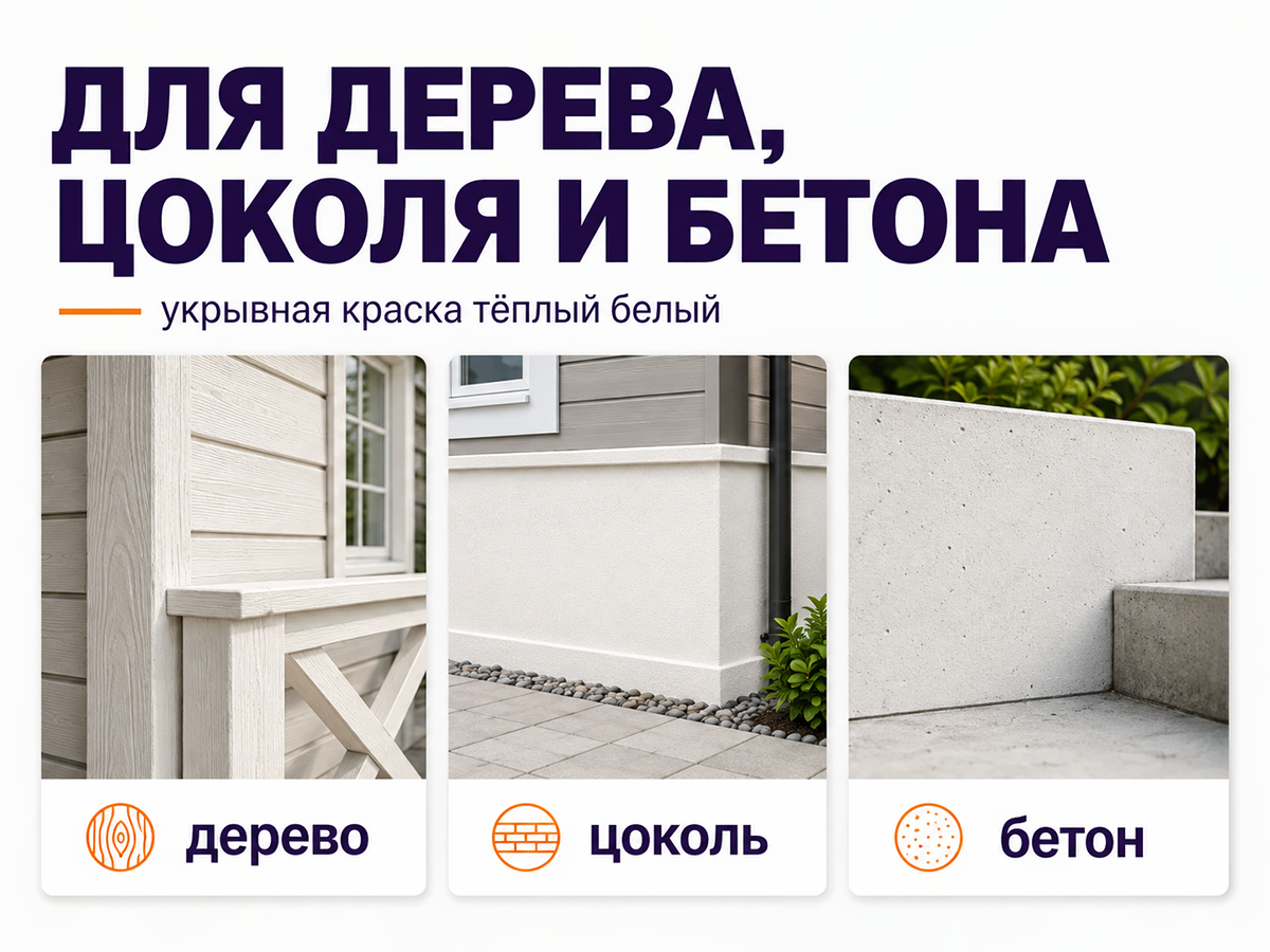 Краска COLORLUX для дерева, цоколя и бетона, тёплый белый, 1 кг фото 2