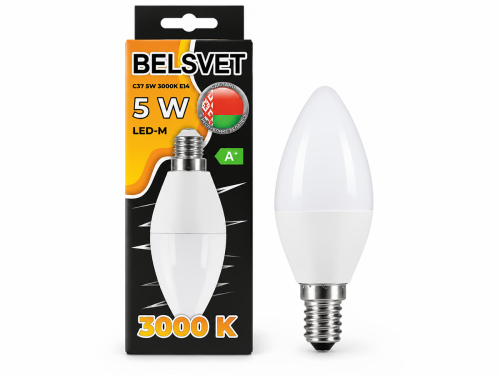Белсвет лампа светодиодная LED-M C37, 5 Вт, 3000 К, E14