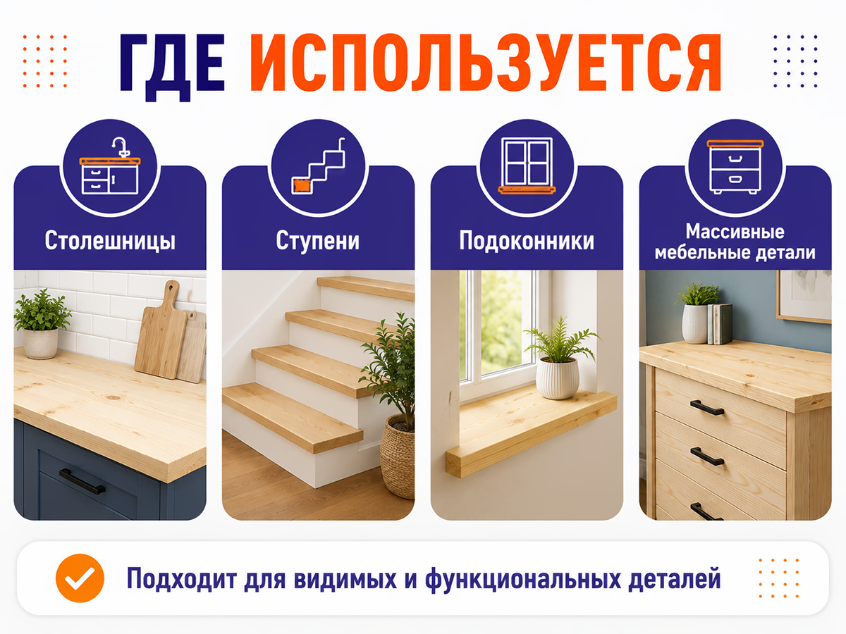 Мебельный щит из хвойных пород, 800×400×40 мм, сорт 1/2 фото 3