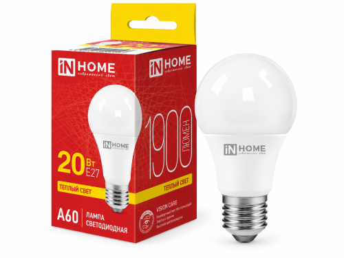 IN HOME лампа светодиодная LED-A60-VC, 20 Вт, 230 В, E27, 3000 K