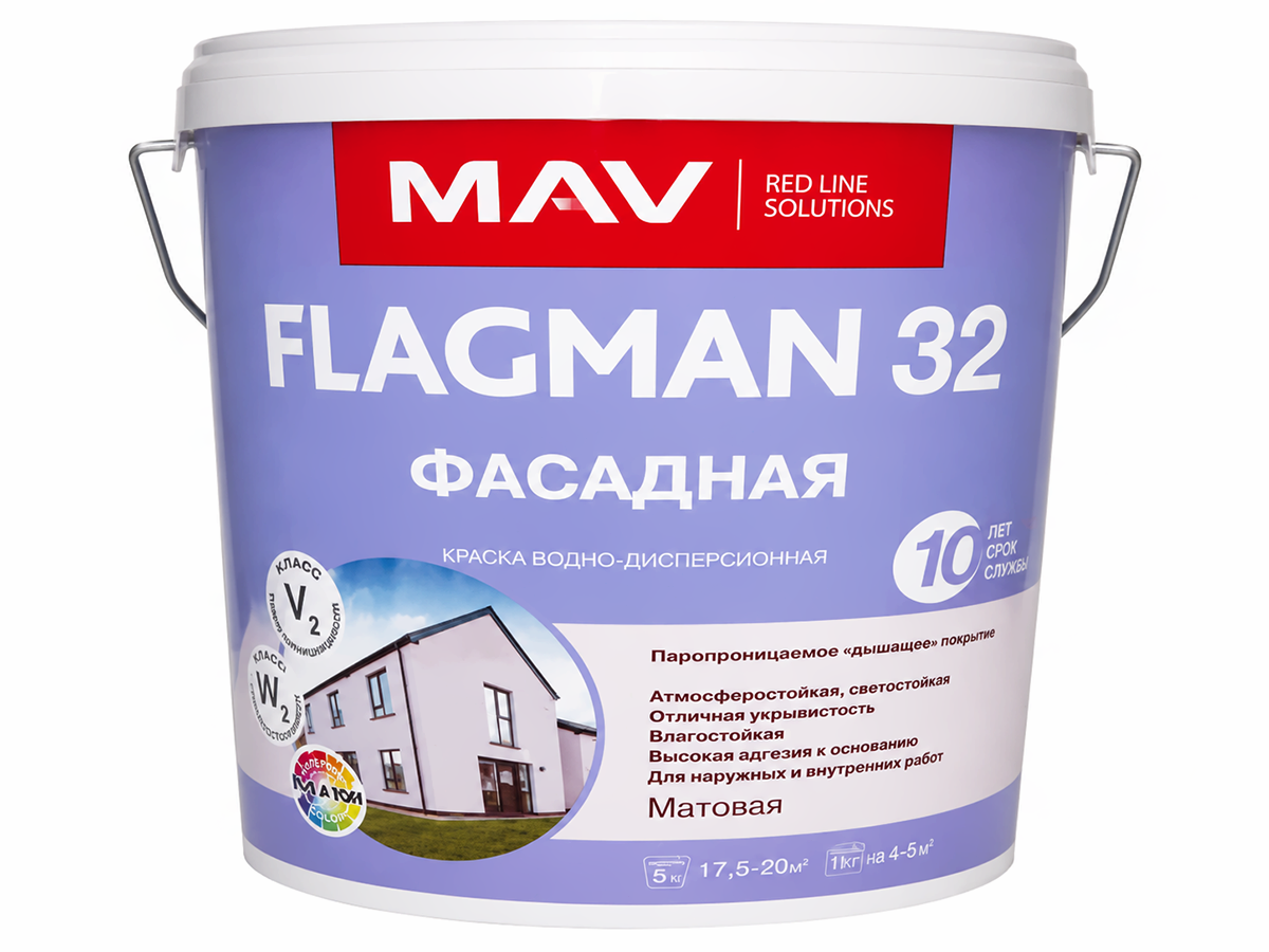 Краска фасадная FLAGMAN 32, белая матовая, 5 л (7 кг)