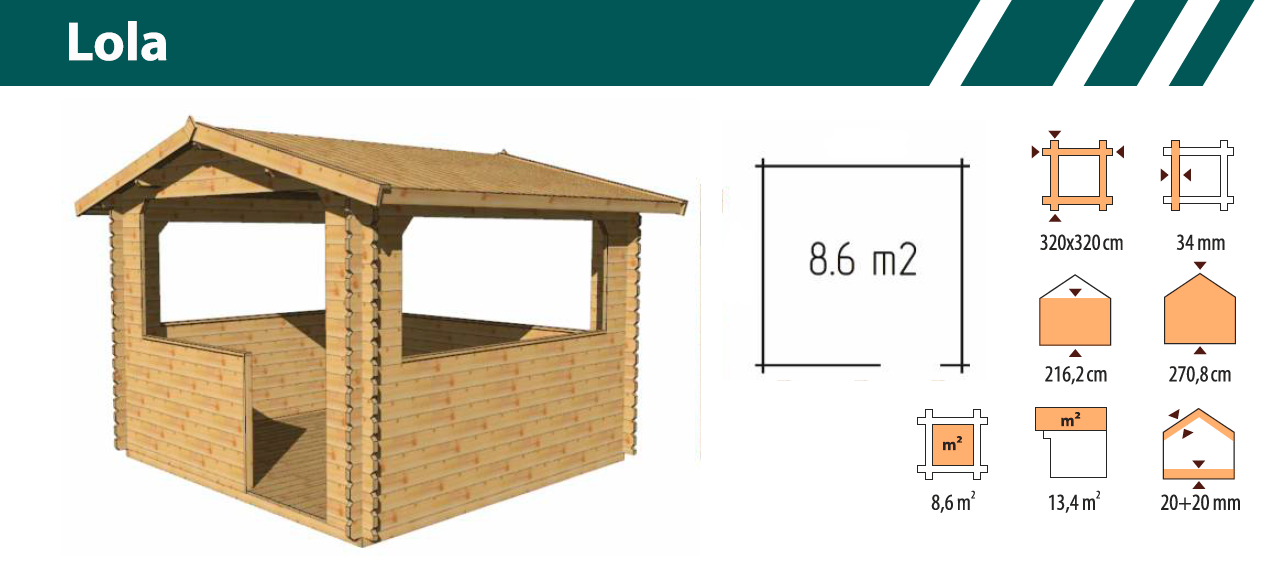 Беседка Лола 3.2x3.2 толщина 34 мм (готовая комплектация)