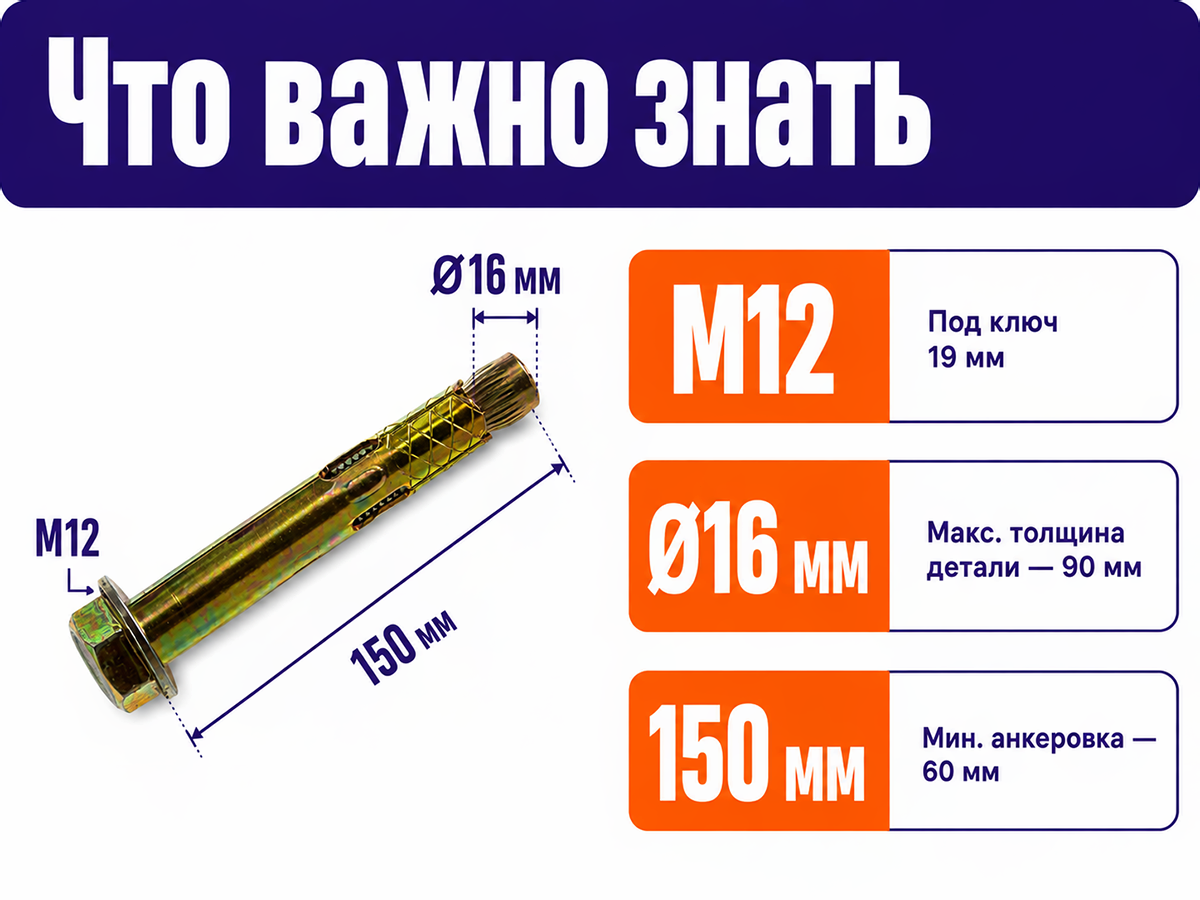 Анкер с болтом STARFIX M12×16×150 мм фото 5