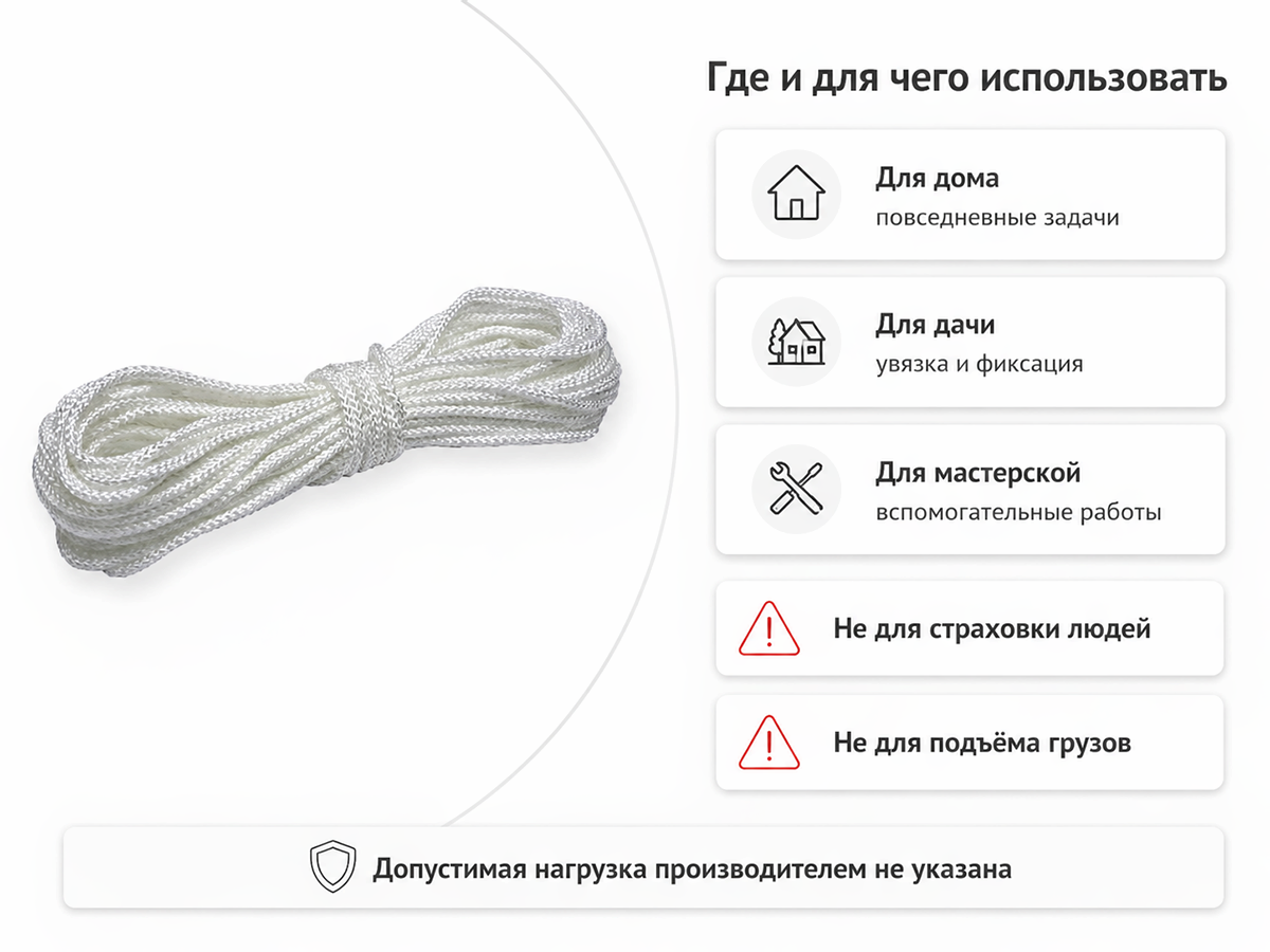 Шнур бытовой хозяйственный Белхозтекс 15РТ, белый, 18 м, Ø4 мм