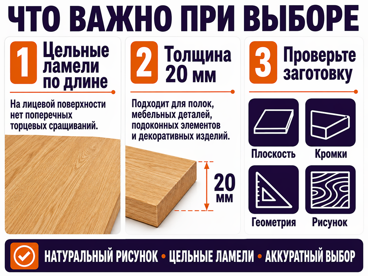 Мебельный щит из дуба цельноламельный, 1300×300×20 мм, сорт 1/2 фото 5