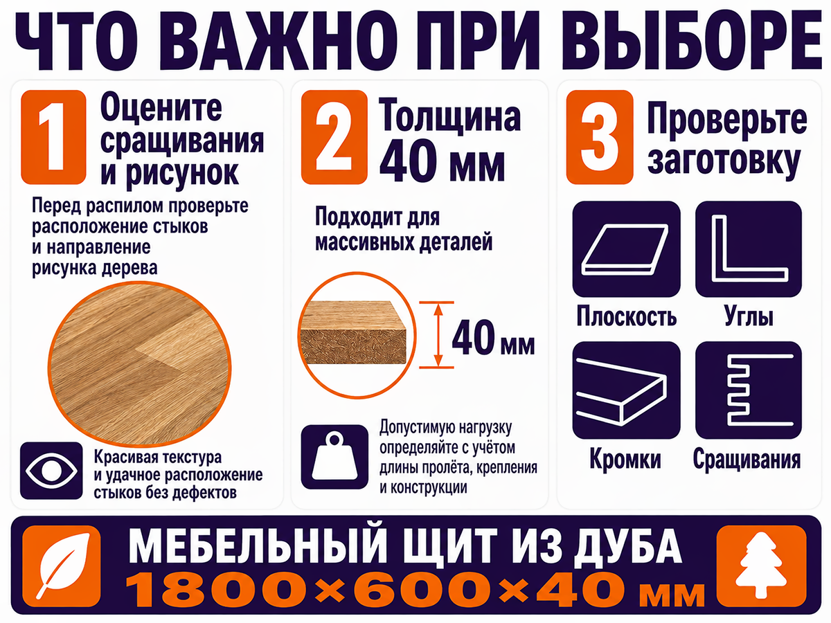 Мебельный щит из дуба сращённый, 1800×600×40 мм, сорт 3/3 фото 6
