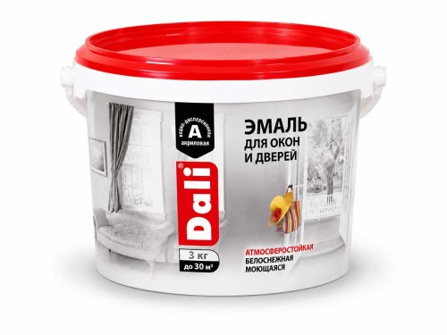 Эмаль акриловая DALI для окон и дверей, белоснежная полуматовая, 3 кг