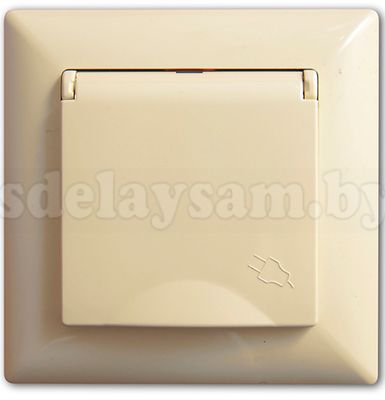 GUNSAN Розетка одинарная кремовая (без рамки) с заземлением и с крышкой