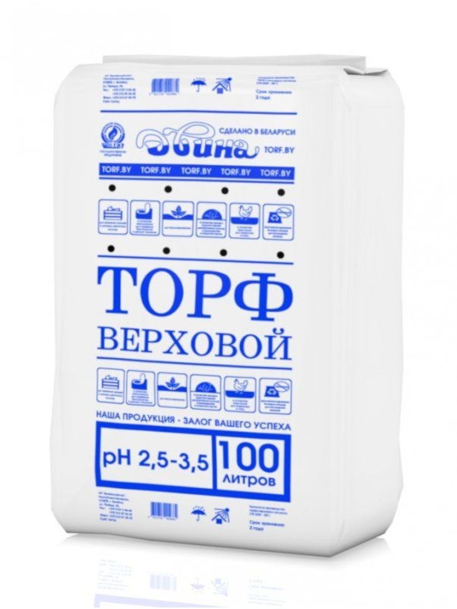 Двина торф верховой кислый, pH 2,5–3,5, 100 л