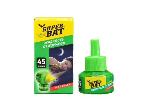 ТМ SuperBAT Жидкость фумигационная Миган от комаров флакон 45 ночей 30 мл, РФ 4690553015420