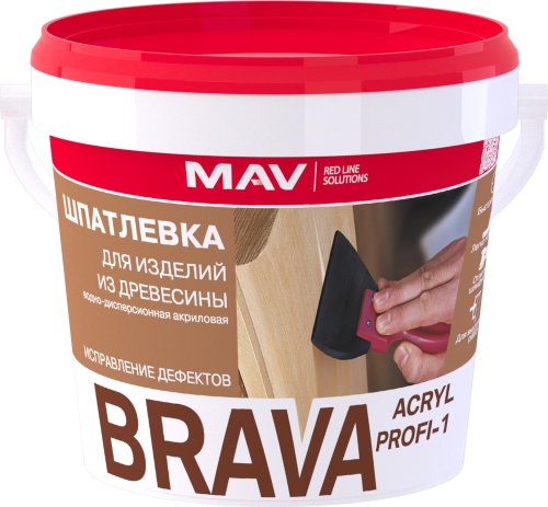 Шпатлевка BRAVA ACRYL PROFI-1 для изделий из древесины сосна  0,5л (0,7 кг) (18 шт)