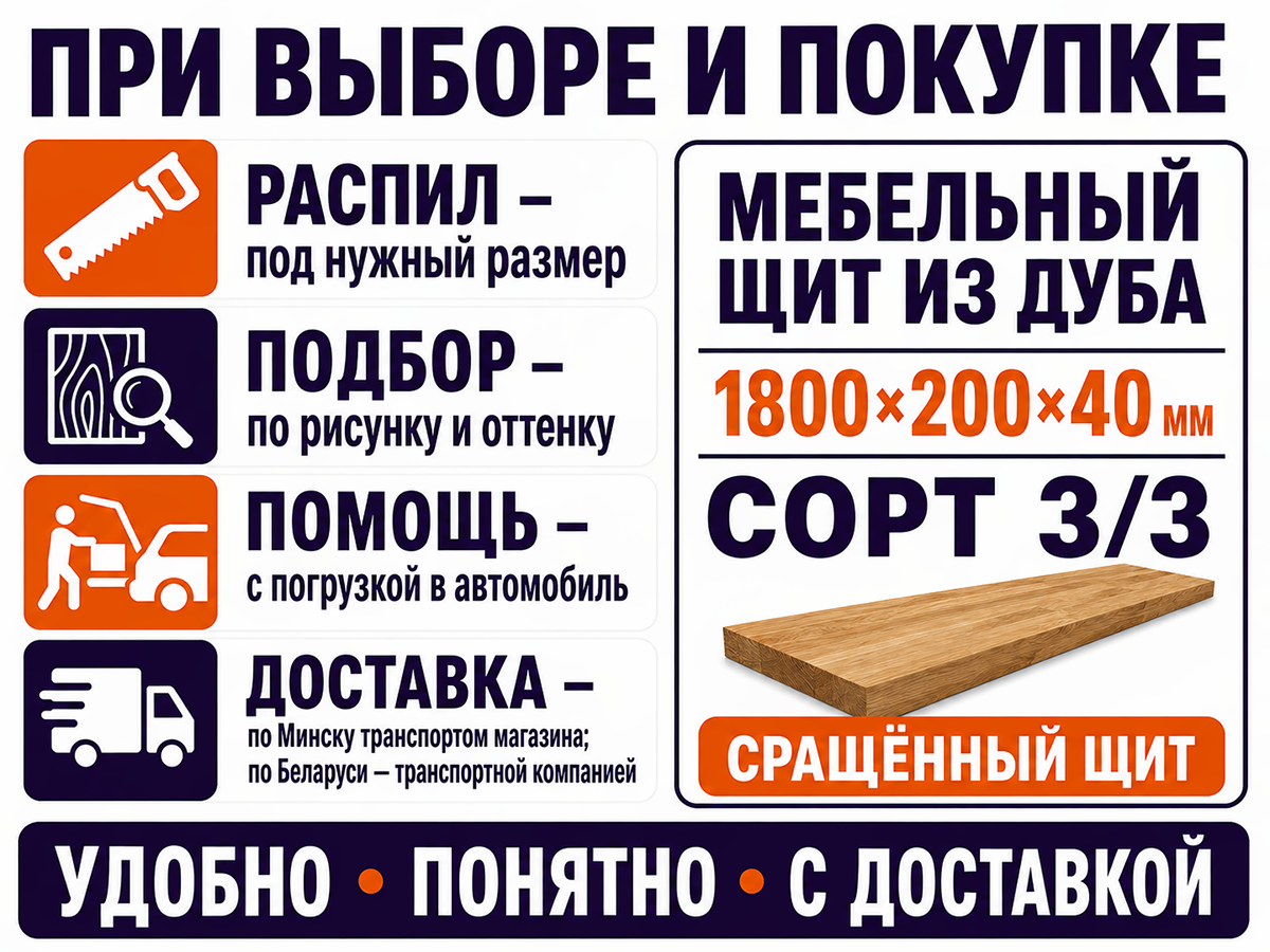 Мебельный щит из дуба сращённый, 1800×200×40 мм, сорт 3/3 фото 6