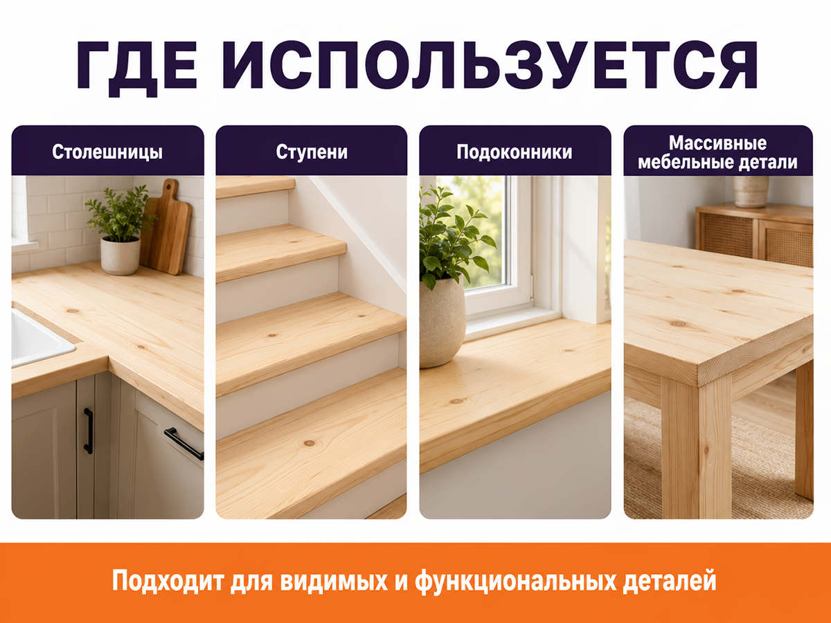 Мебельный щит из хвойных пород, 600×200×40 мм, сорт 1/2 фото 3