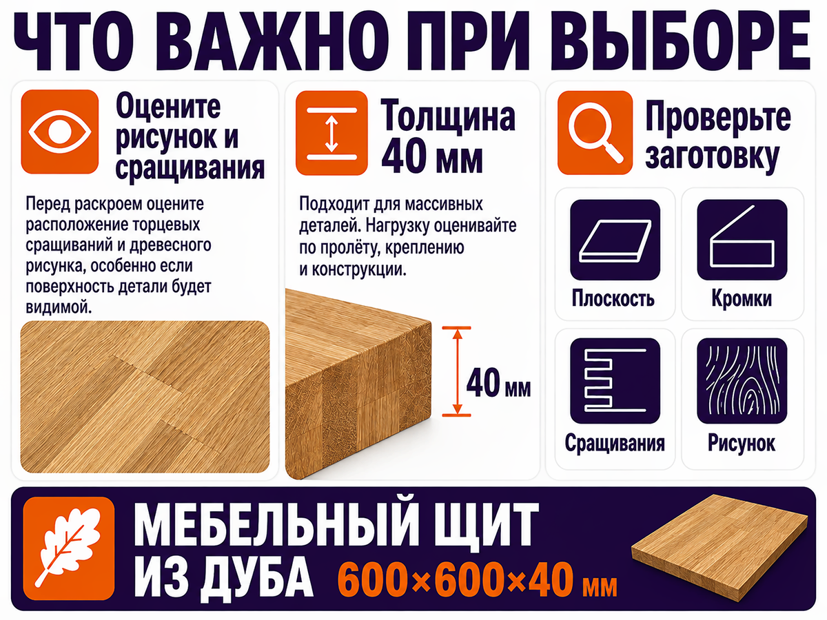 Мебельный щит из дуба сращённый, 600×600×40 мм, сорт 3/3 фото 5