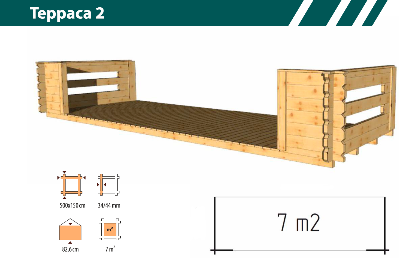 Терраса 5,0х1,5 толщина 44 мм.