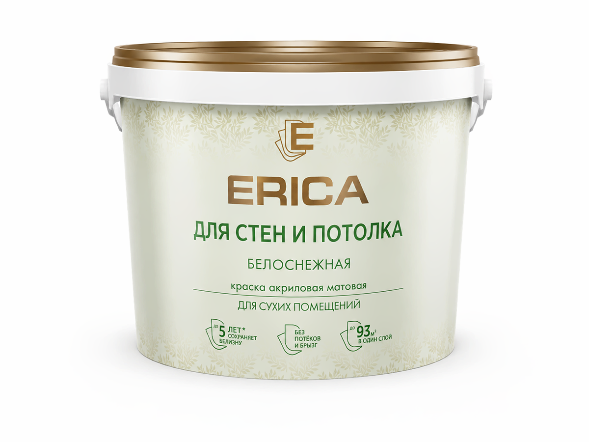 Краска акриловая ERICA для стен и потолков, белая матовая, 13 кг