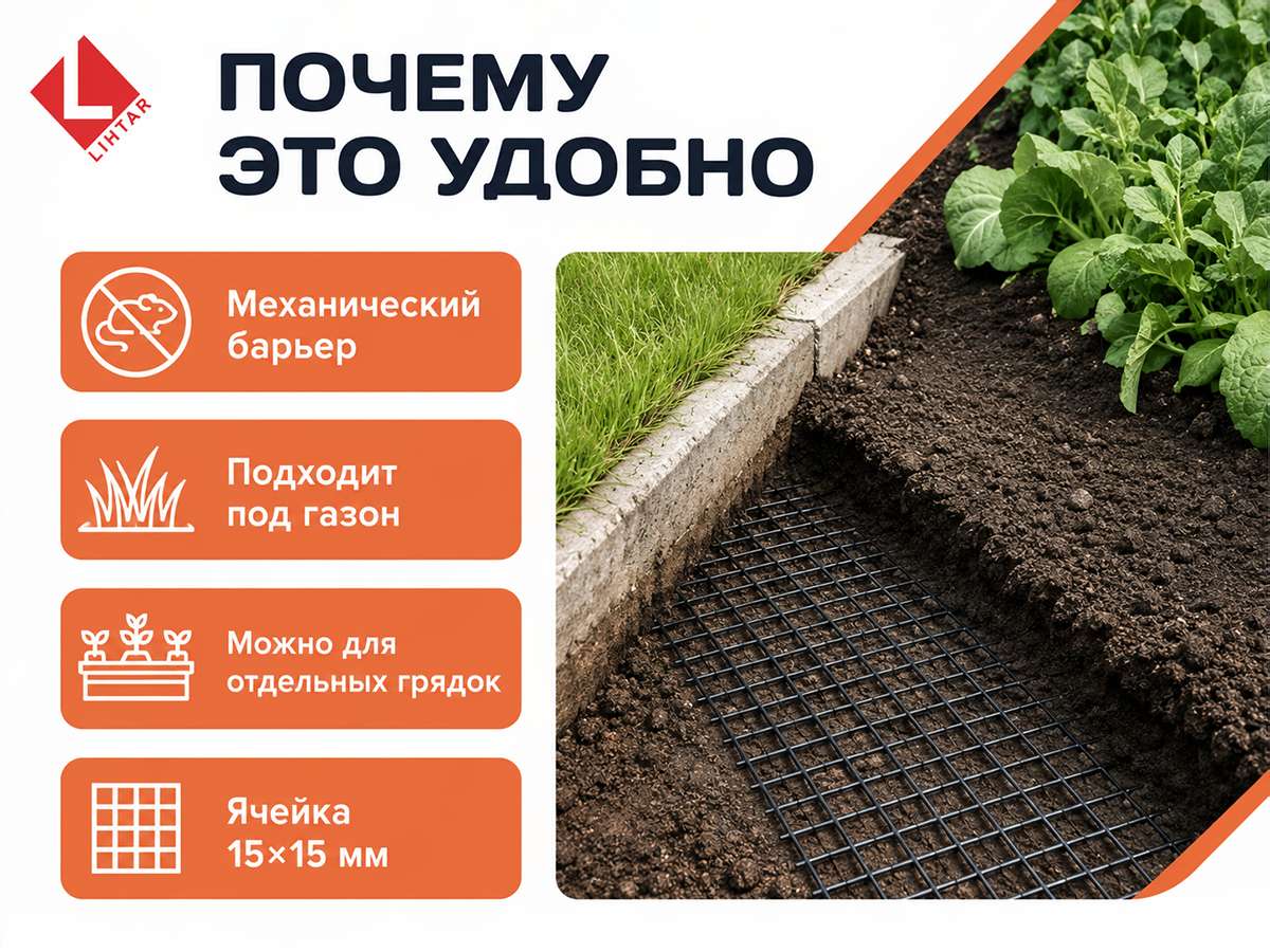 LIHTAR сетка от кротов, 1×10 м, ячейка 15×15 мм фото 4