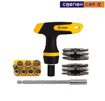 Набор сменных головок и насадок, T-образная рукоятка CrV KERN (набор/34шт)