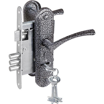 Замок врезной сувальдный с защёлкой в комплекте с ручкой ЗВ9-4-2 (серебро), 3кл. (34865) (ЗЕНИТ)