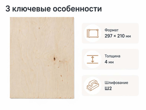 Фанера ФК Ш2 297 × 210 × 4 мм, сорт 2/4