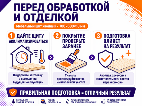 Мебельный щит из сосны/ели 700×600×18 мм, сорт 1/2