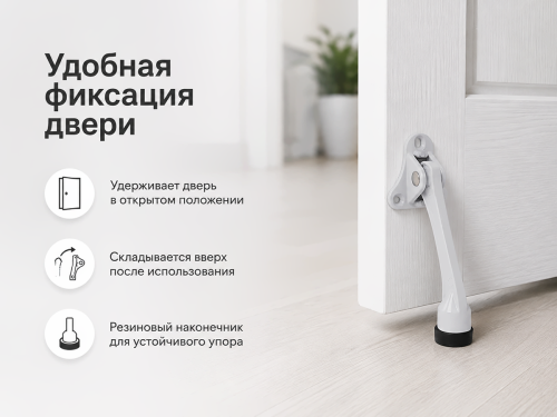 Упор дверной откидной FUARO STOPPER-100 WH «козья ножка», белый