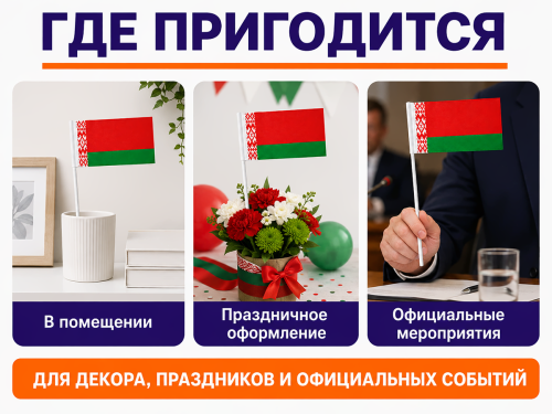 Флажок Республики Беларусь на трубочке, 10 × 20 см фото 3