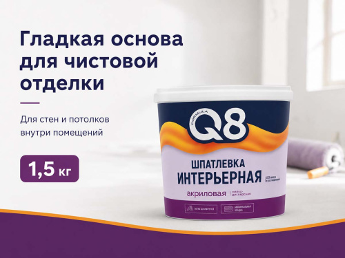 Шпатлёвка акриловая FORMULA Q8 интерьерная, белая, готовая, 1,5 кг