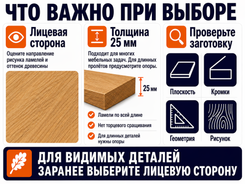 Мебельный щит из дуба цельноламельный, 1200×450×25 мм, сорт ВС фото 4