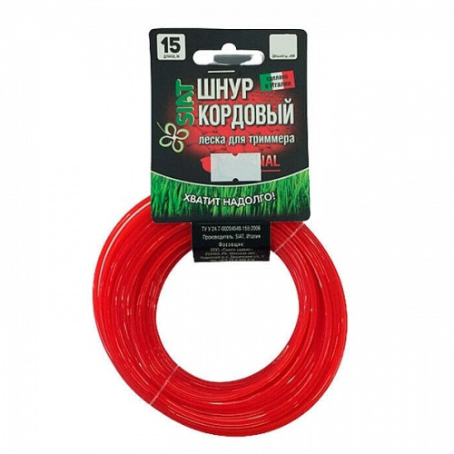 Шнур кордовый для триммера треуг красн 1.6*15