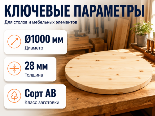 Столешница круглая из хвои Ø1000×28 мм, сорт AB фото 2