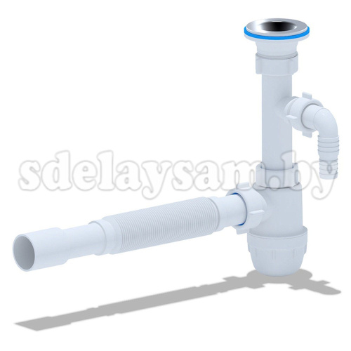 Сифон Ани 1 1/4"*40 с отводом с/м с г/тр 40х40/50, нерж.выпуск