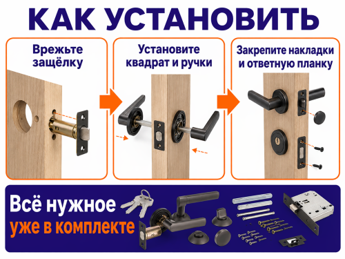 Комплект Фабрика замков дверных ручек Fabrika Zamkov FZ SET 49L 170 BK GF, графит фото 4
