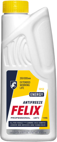 Антифриз FELIX Energy G12+ (желтый), в п/э бут. 1 кг