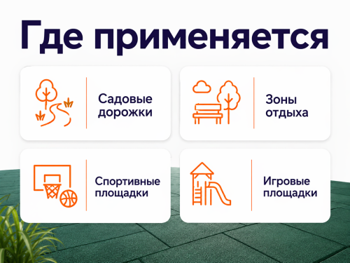 Плитка резиновая 500×500×30 мм, зелёная фото 4