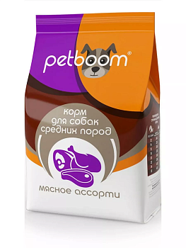 Корм "PetBoom" сухой для взрослых собак средних пород мясное ассорти полнорационный экстр 2кг