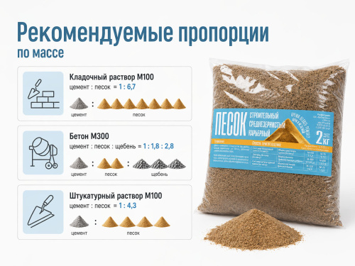 Песок строительный карьерный среднезернистый, 2 кг