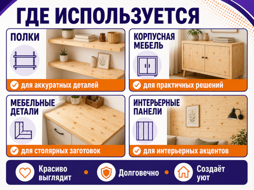 Мебельный щит из сосны/ели 200×400×18 мм, сорт 1/2