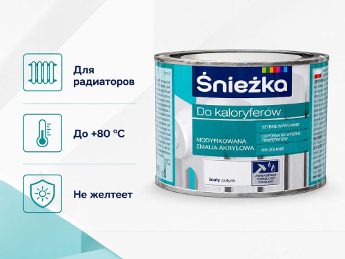 Эмаль акриловая Śnieżka Do Kaloryferów для радиаторов, белая глянцевая, 0,4 л