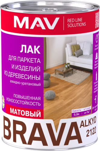 Лак BRAVA ALKYD 2122 для паркета и изделий из древесины (АУ-2122) бесцветный матовый  1,0л (0,7 кг)